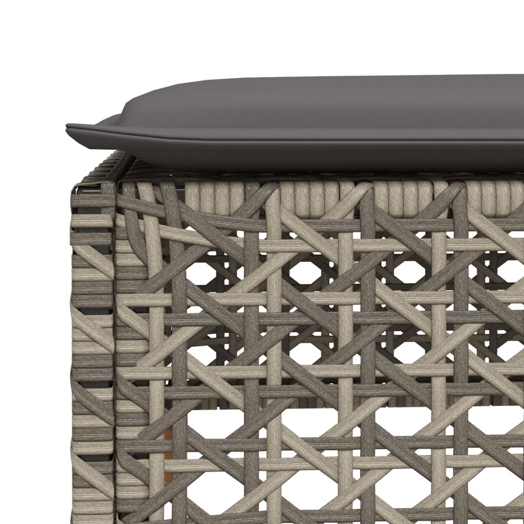 Grey Poly Rattan Garden Stool with Cushion, 63.5x56x32 cm