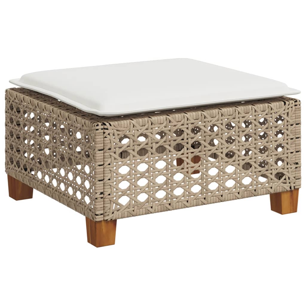Beige Poly Rattan Garden Stool with Cushion, 63.5x56x32 cm