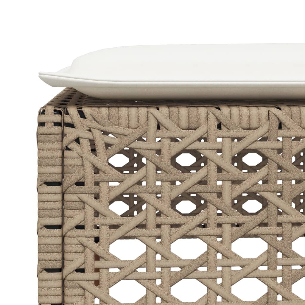 Beige Poly Rattan Garden Stool with Cushion, 63.5x56x32 cm