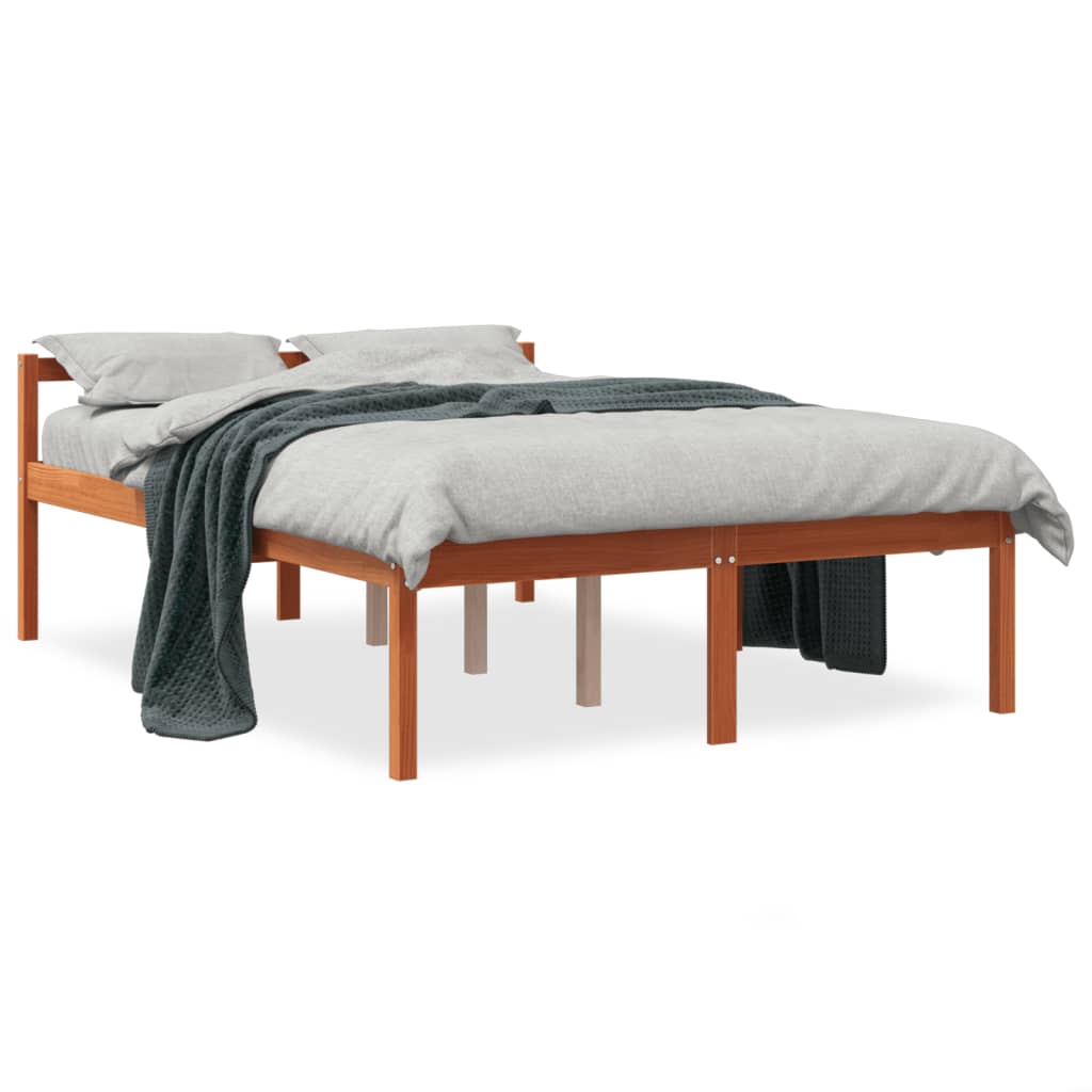 Solid Pine Wax Brown Double Bed 135x190 cm - No Mattress Included