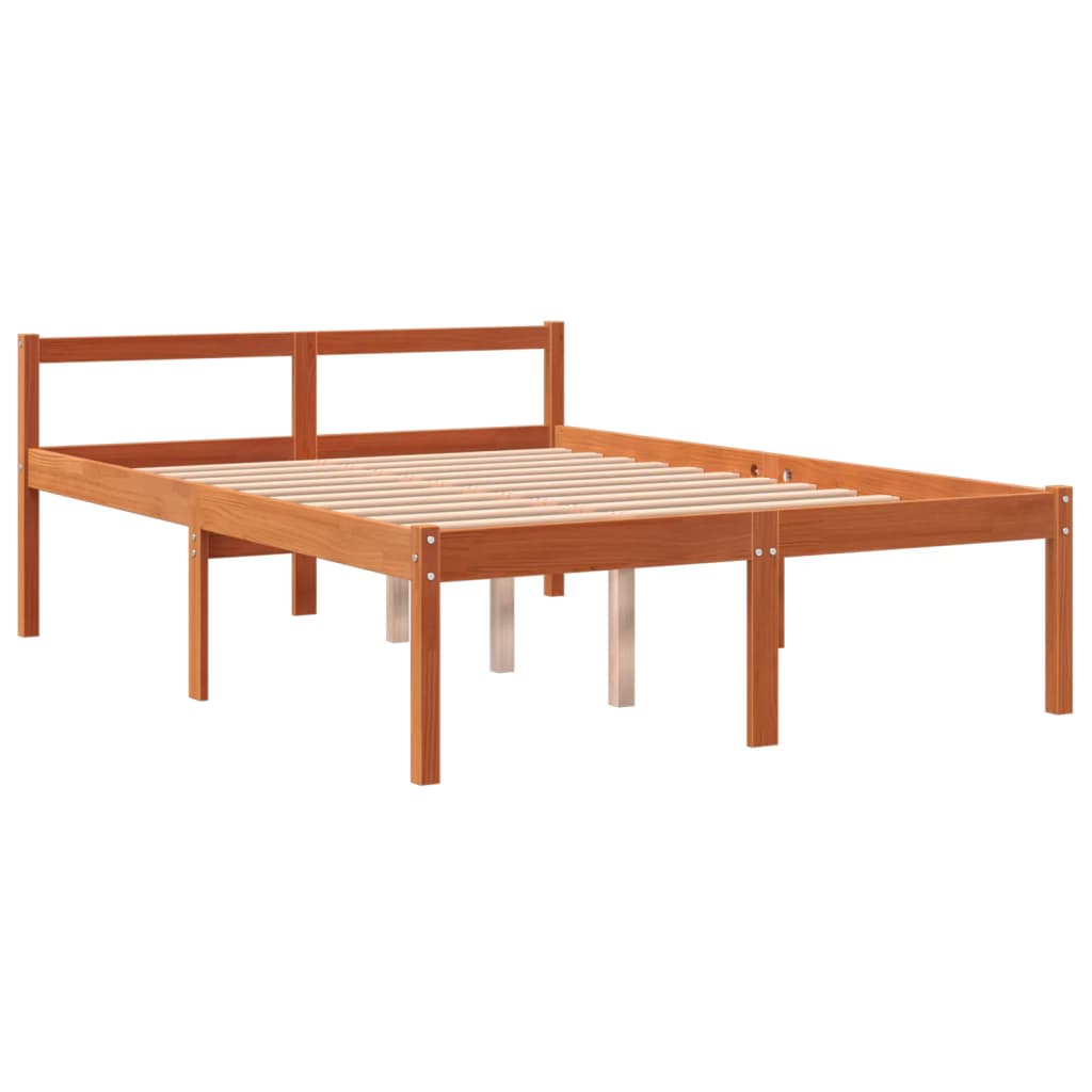 Solid Pine Wax Brown Double Bed 135x190 cm - No Mattress Included