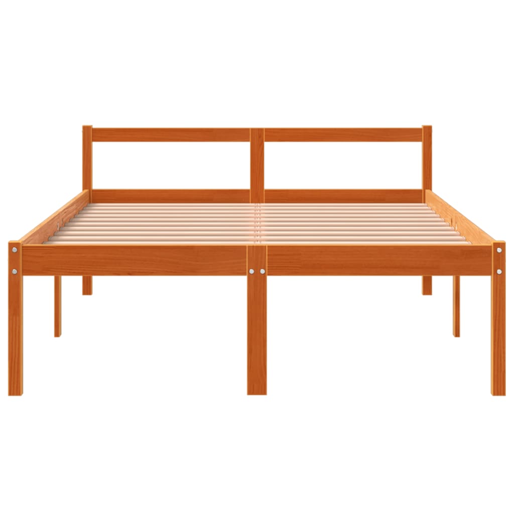 Solid Pine Wax Brown Double Bed 135x190 cm - No Mattress Included