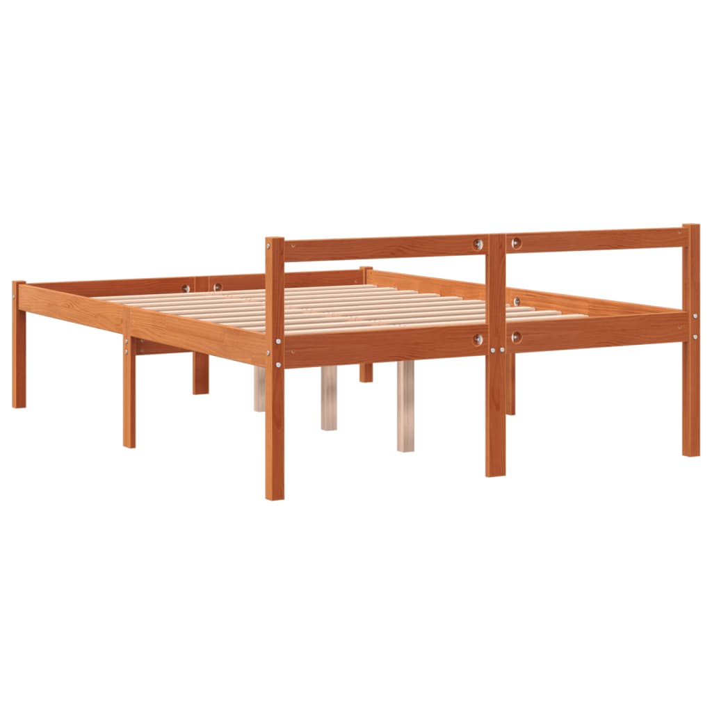 Solid Pine Wax Brown Double Bed 135x190 cm - No Mattress Included