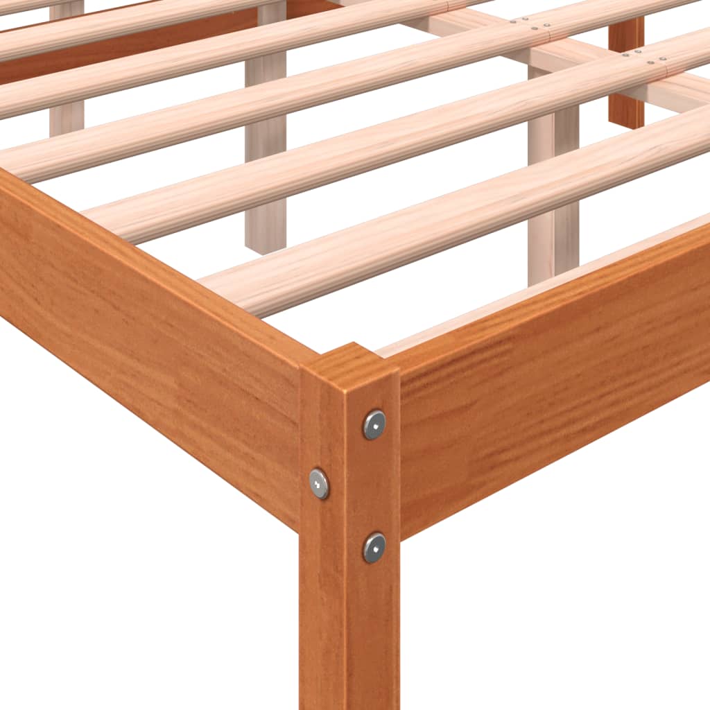 Solid Pine Wax Brown Double Bed 135x190 cm - No Mattress Included