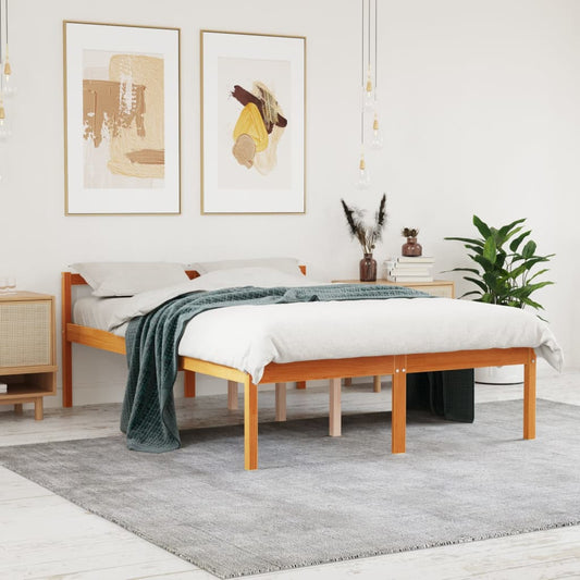 Solid Pine Wax Brown Double Bed 135x190 cm - No Mattress Included