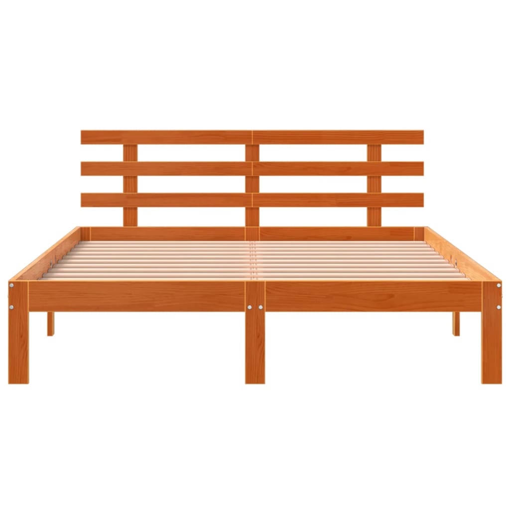 Solid Pine Wood Bed Frame 140x190 cm, Wax Brown Finish