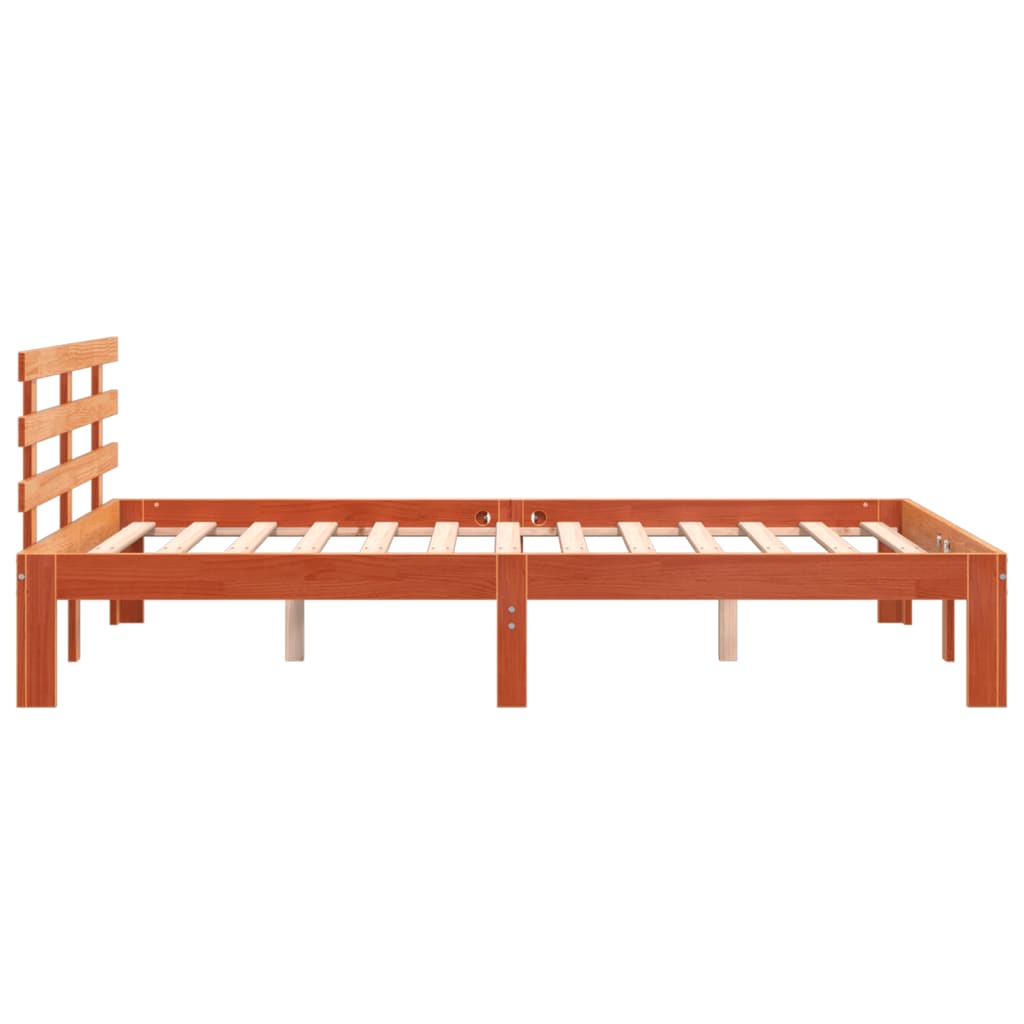 Solid Pine Wood Bed Frame 140x190 cm, Wax Brown Finish