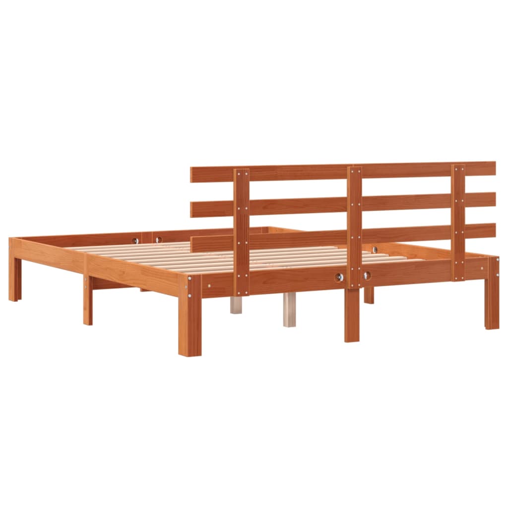 Solid Pine Wood Bed Frame 140x190 cm, Wax Brown Finish