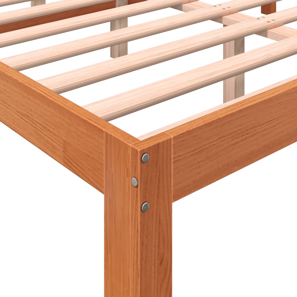 Solid Pine Wood Bed Frame 140x190 cm, Wax Brown Finish