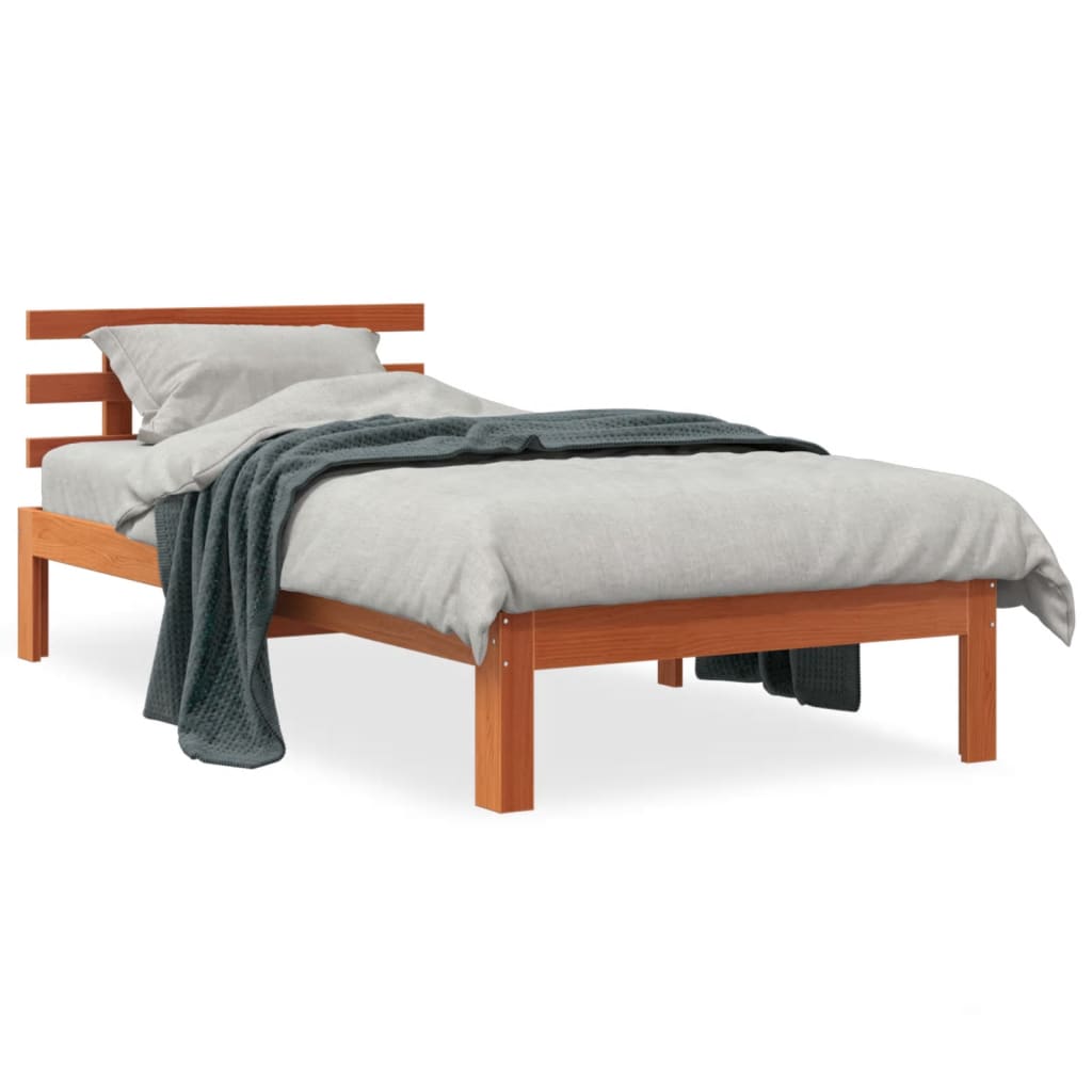 Solid Pine Wood Bed Frame, Wax Brown, 100x200 cm