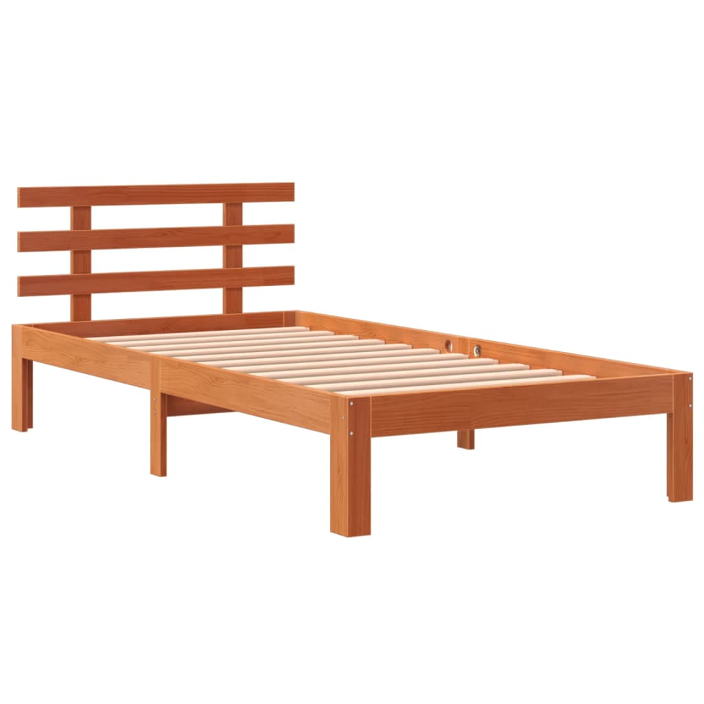 Solid Pine Wood Bed Frame, Wax Brown, 100x200 cm