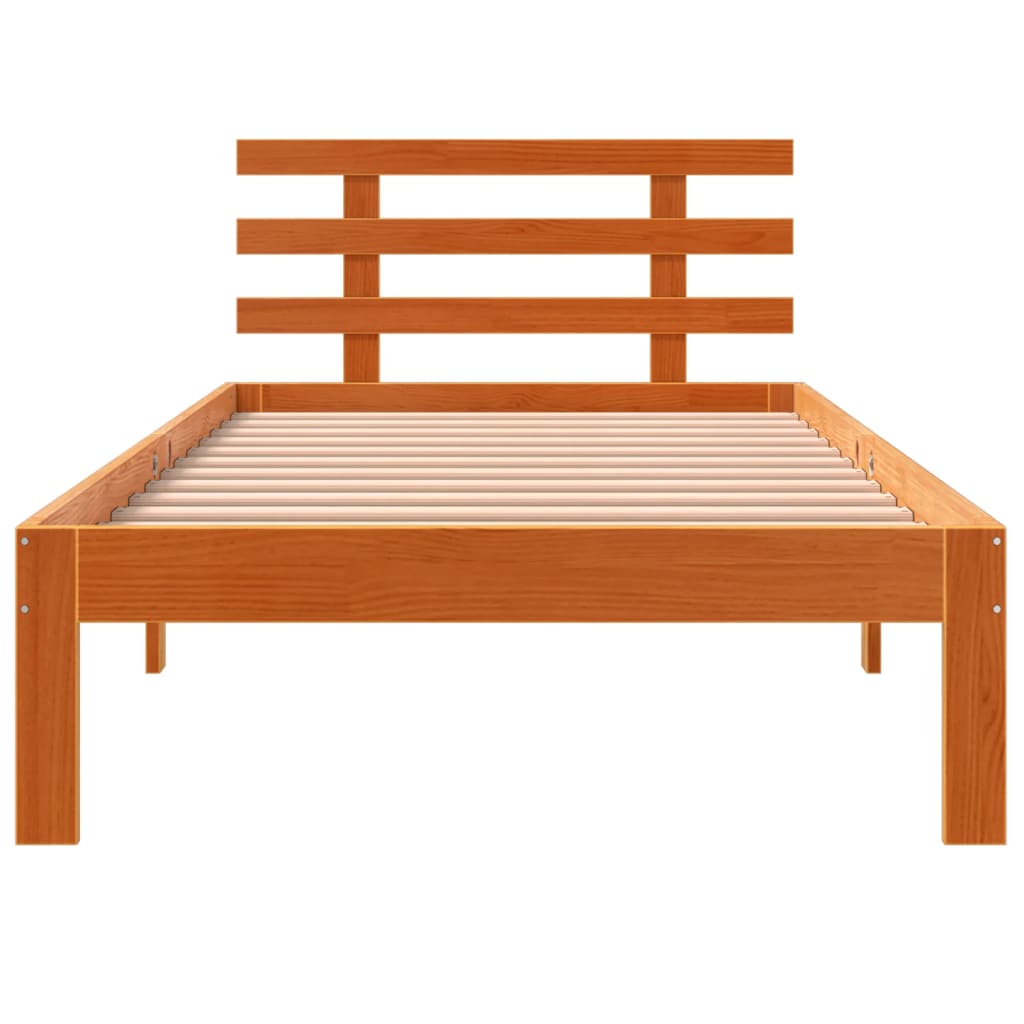 Solid Pine Wood Bed Frame, Wax Brown, 100x200 cm