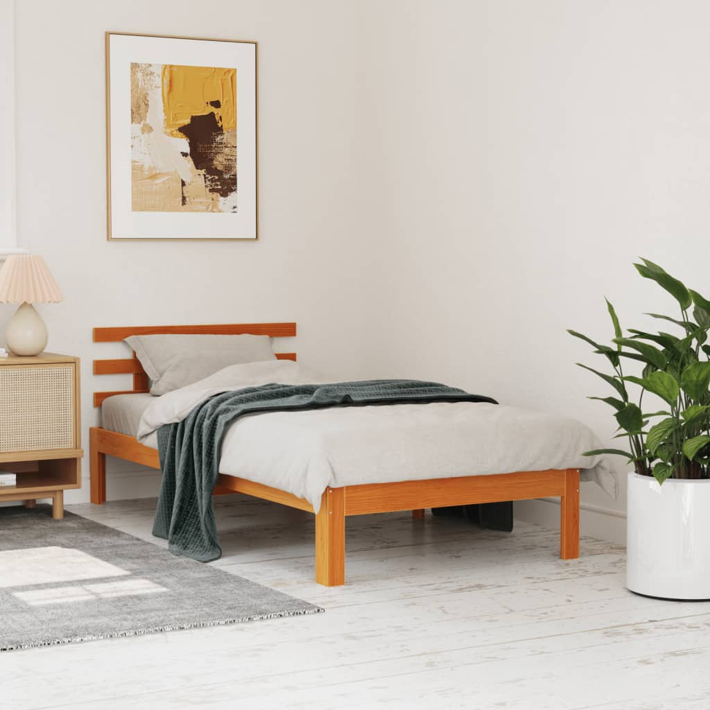 Solid Pine Wood Bed Frame, Wax Brown, 100x200 cm