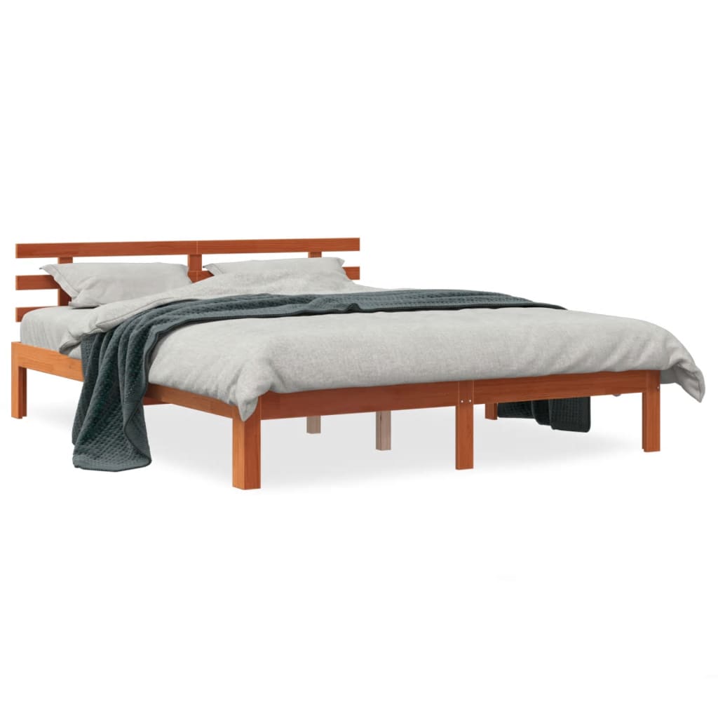 King Size Solid Pine Bed Frame, Wax Brown 150x200 cm