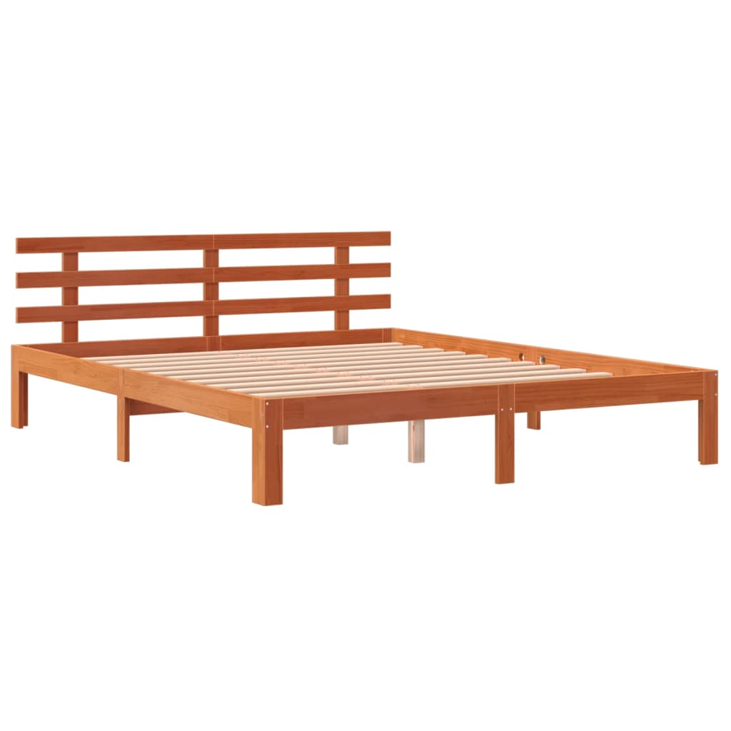 King Size Solid Pine Bed Frame, Wax Brown 150x200 cm