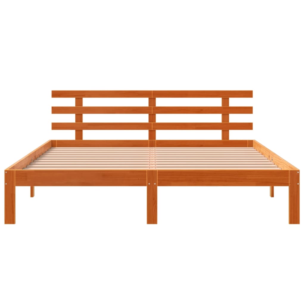 King Size Solid Pine Bed Frame, Wax Brown 150x200 cm