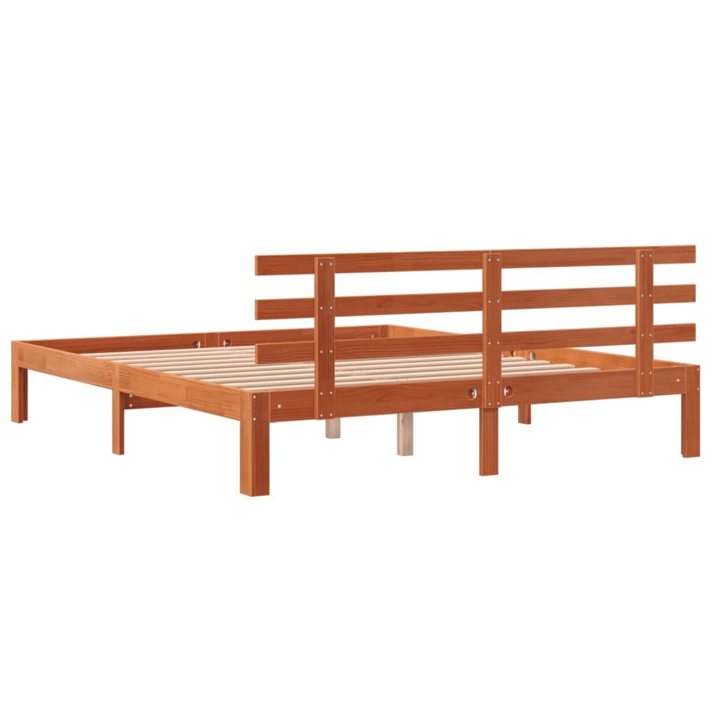 King Size Solid Pine Bed Frame, Wax Brown 150x200 cm