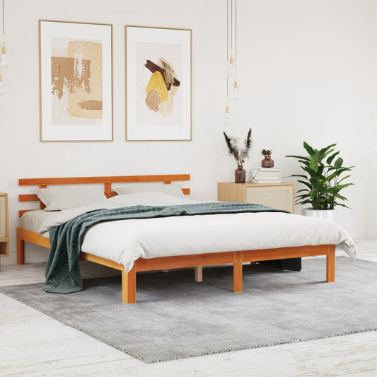 King Size Solid Pine Bed Frame, Wax Brown 150x200 cm
