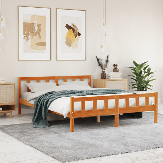 Solid Pine Wood King Bed Frame, Wax Brown, 150x200 cm