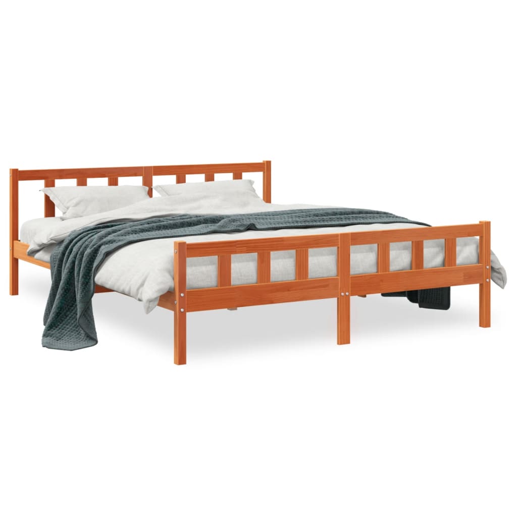 Solid Pine Bed Frame Wax Brown 160x200 cm - No Mattress Included