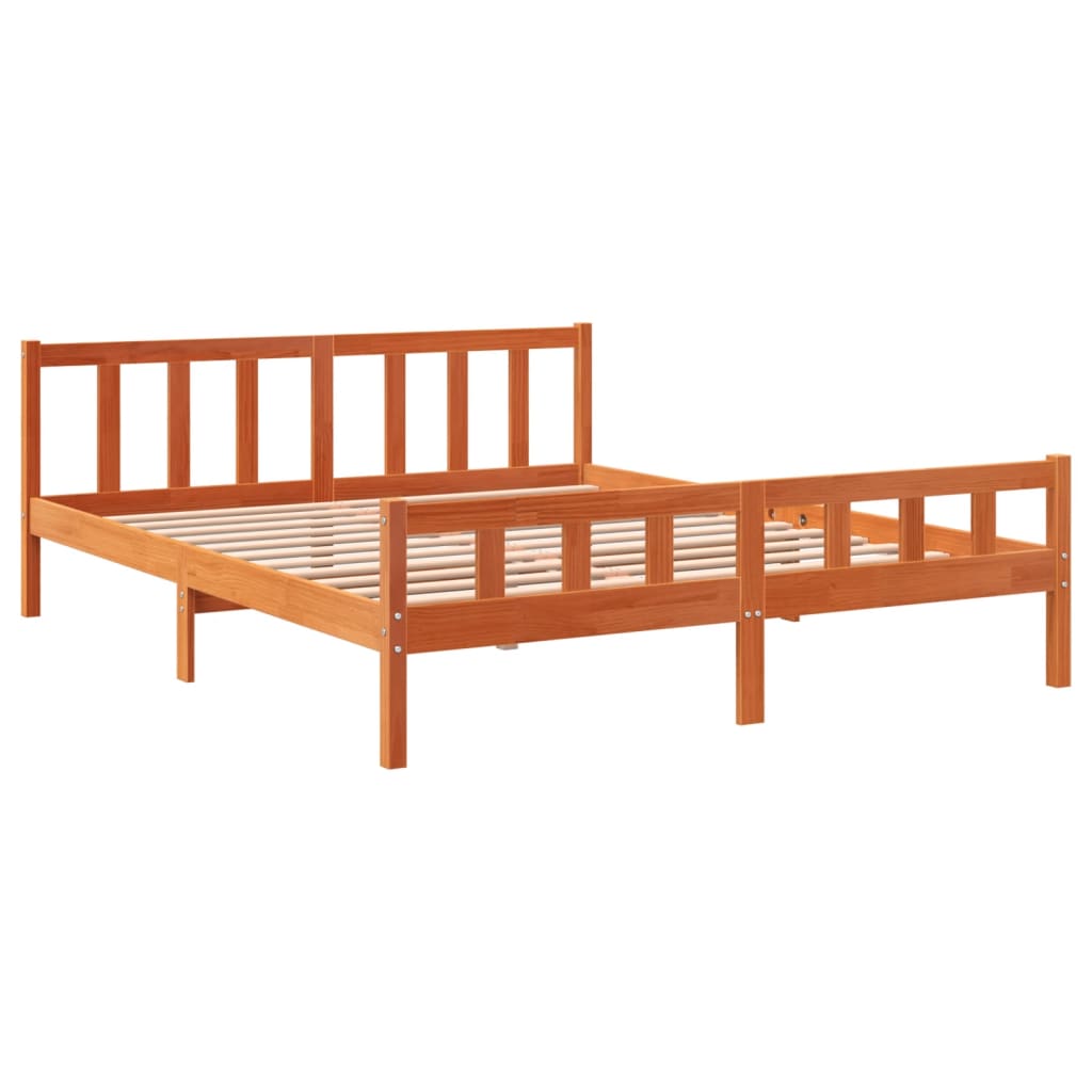 Solid Pine Bed Frame Wax Brown 160x200 cm - No Mattress Included