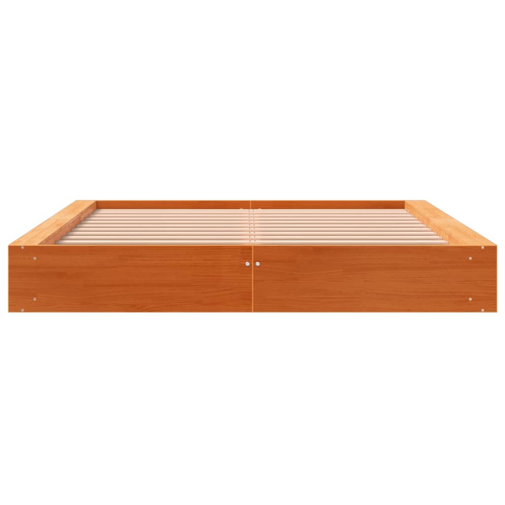 Solid Pine Bed Frame, Wax Brown, 140x200 cm, Mattress Not Included
