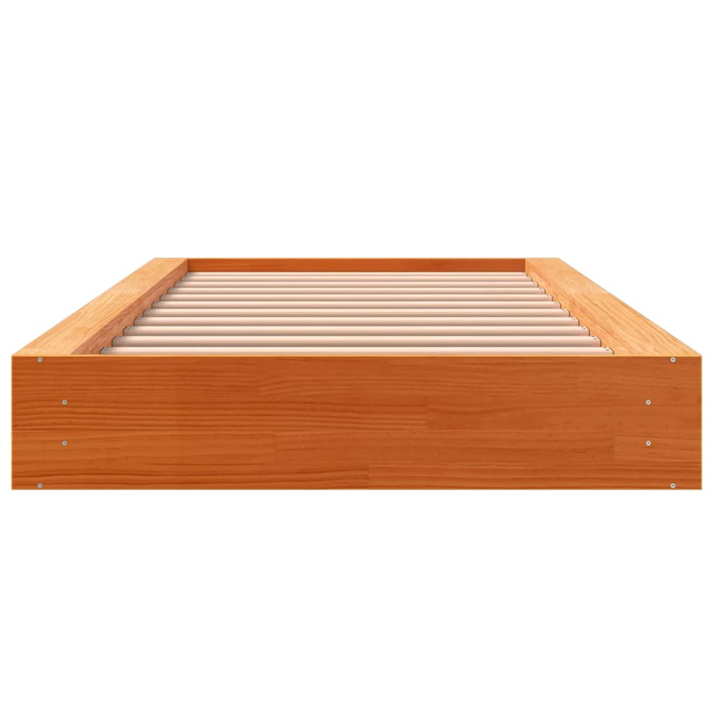 Solid Pine Wood Bed Frame 100x200 cm, Wax Brown Finish