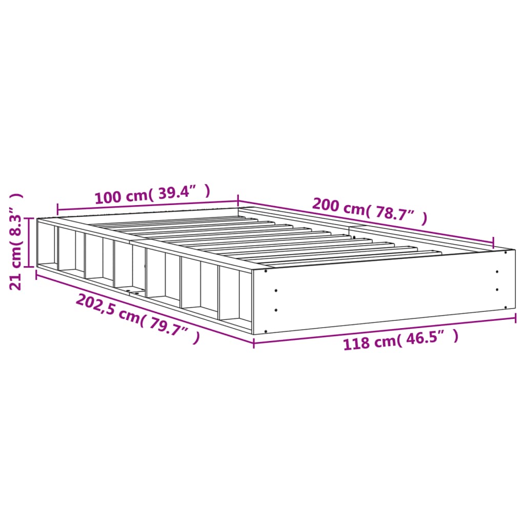 Solid Pine Wood Bed Frame 100x200 cm, Wax Brown Finish