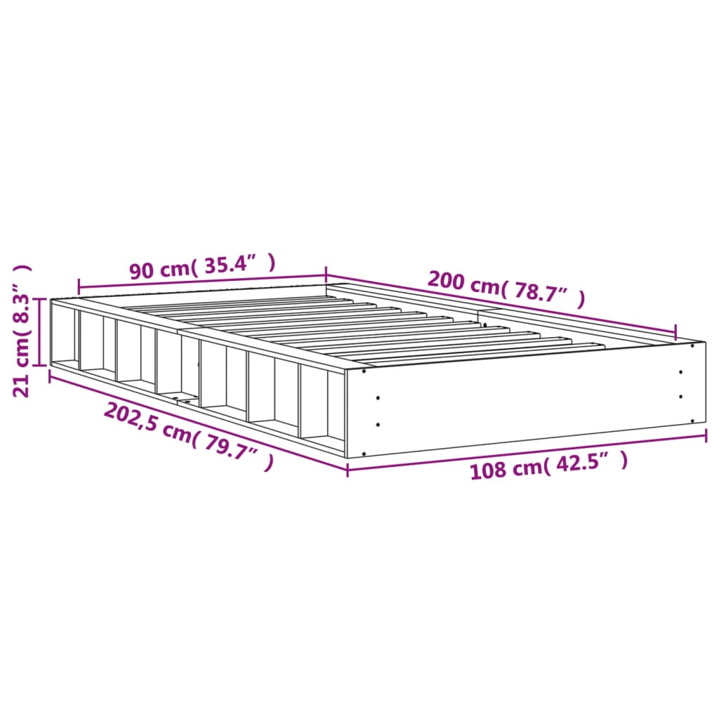 Solid Pine Bed Frame, Wax Brown, 90x200 cm - No Mattress Included