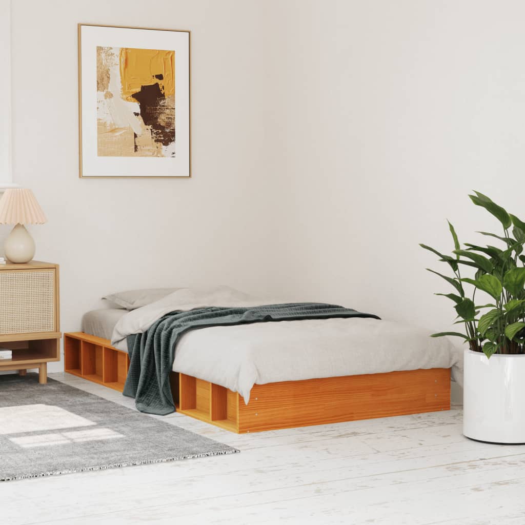 Solid Pine Bed Frame, Wax Brown, 90x200 cm - No Mattress Included