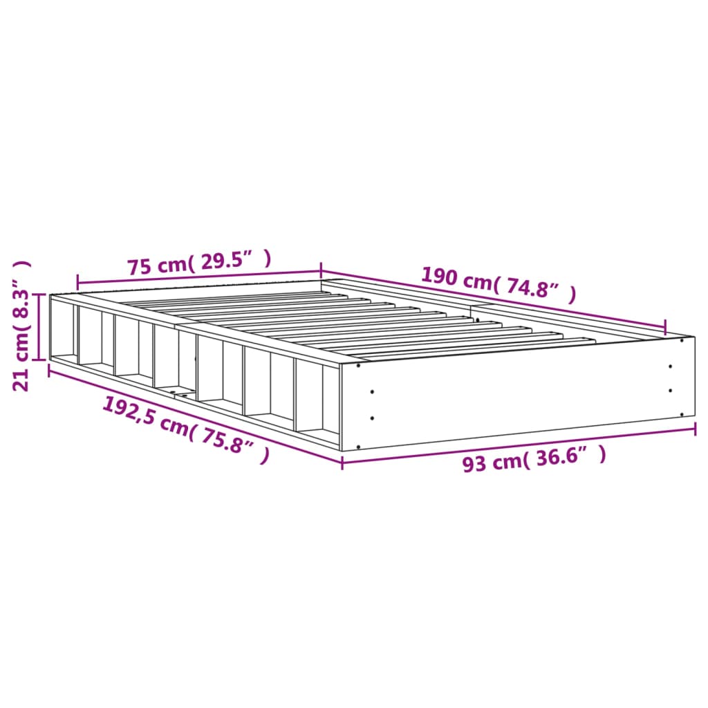 Solid Pine Wood Bed Frame, Wax Brown 75x190 cm - Small Single