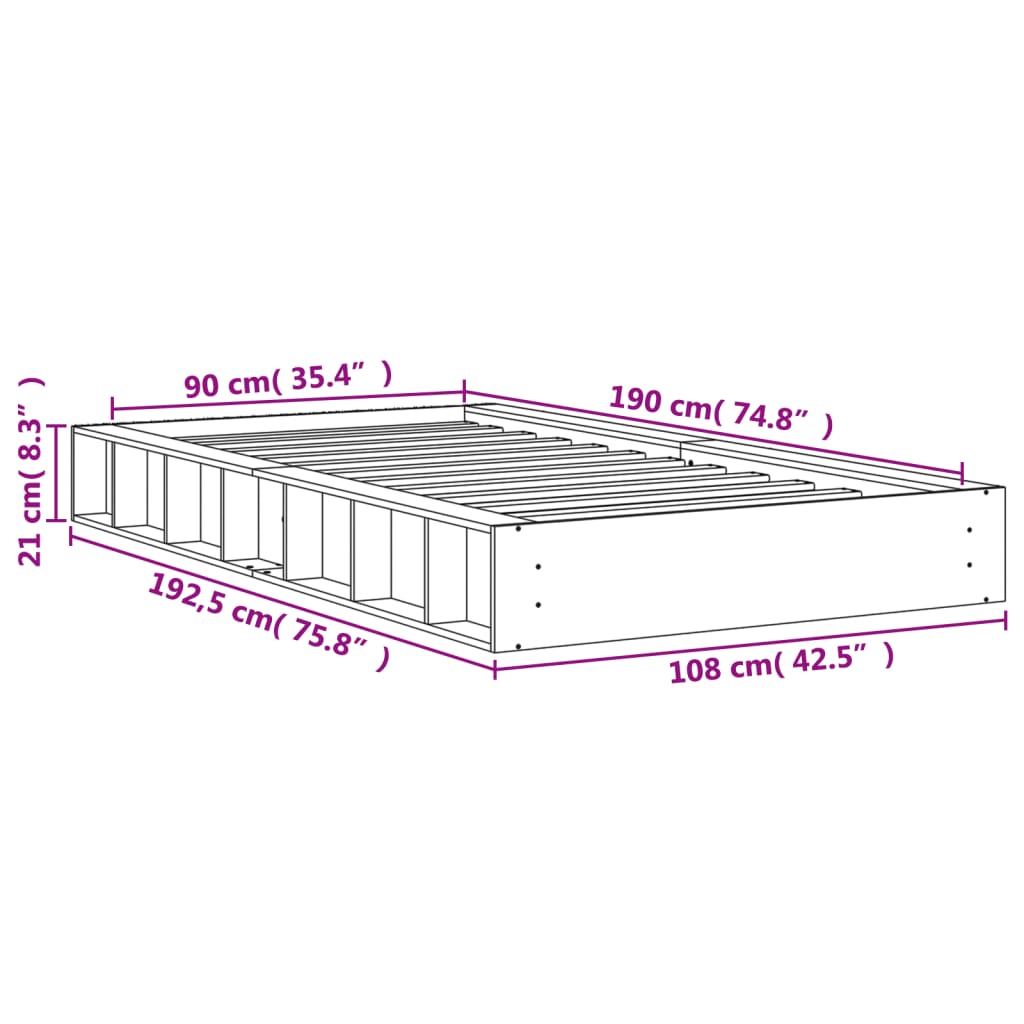 Solid Pine Wood Bed Frame, Wax Brown, 90x190 cm - Single Size