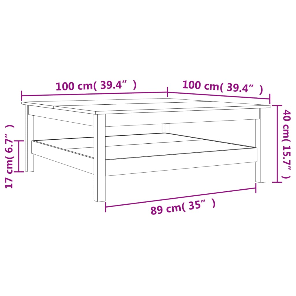 Coffee Table Wax Brown 100x100x40 cm Solid Wood Pine