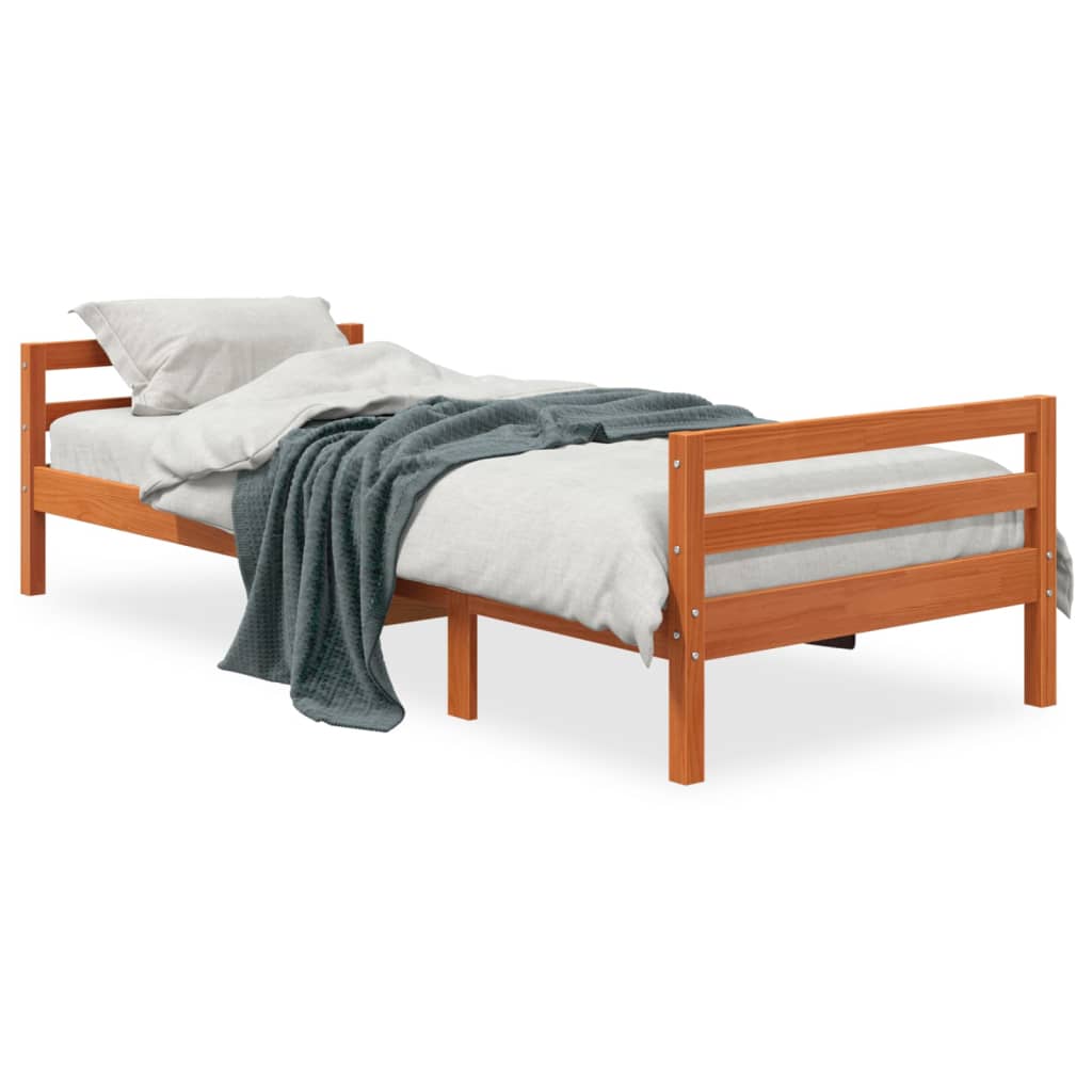 Solid Pine Wood Bed Frame Wax Brown 90x200 cm - Mattress Not Included