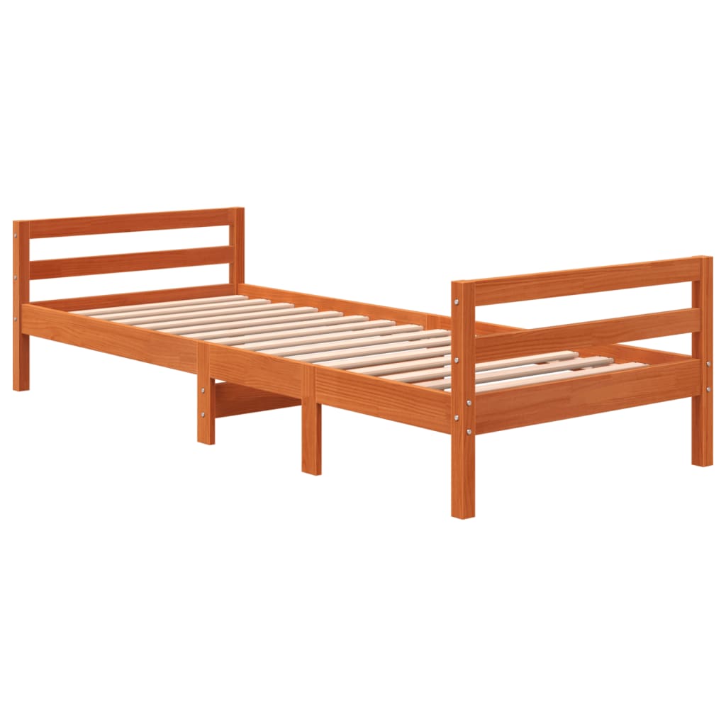 Solid Pine Wood Bed Frame Wax Brown 90x200 cm - Mattress Not Included
