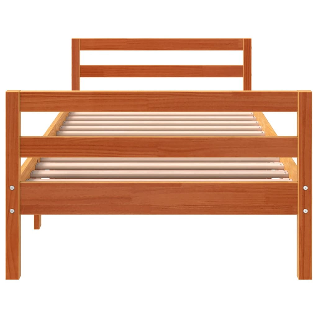 Solid Pine Wood Bed Frame, Wax Brown, 75x190 cm, Small Single
