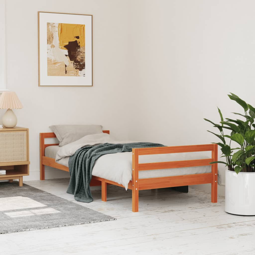 Solid Pine Wood Bed Frame, Wax Brown, 75x190 cm, Small Single
