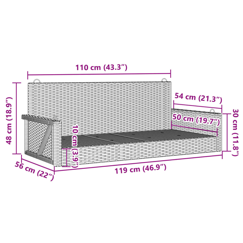 Poly Rattan Swing Bench - 119x56x48 cm, Durable Outdoor Seating