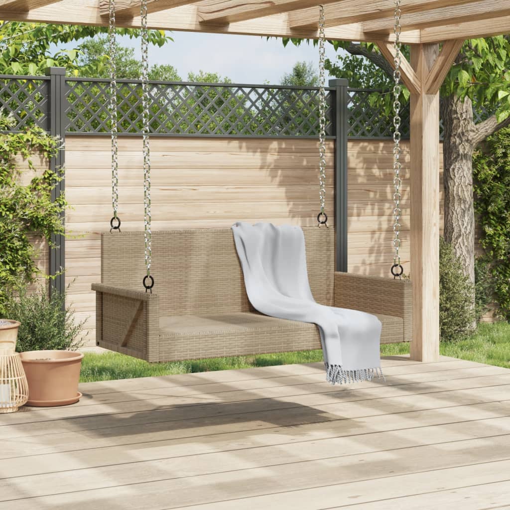 Beige Poly Rattan Swing Bench - 119x56x48 cm Outdoor Seat