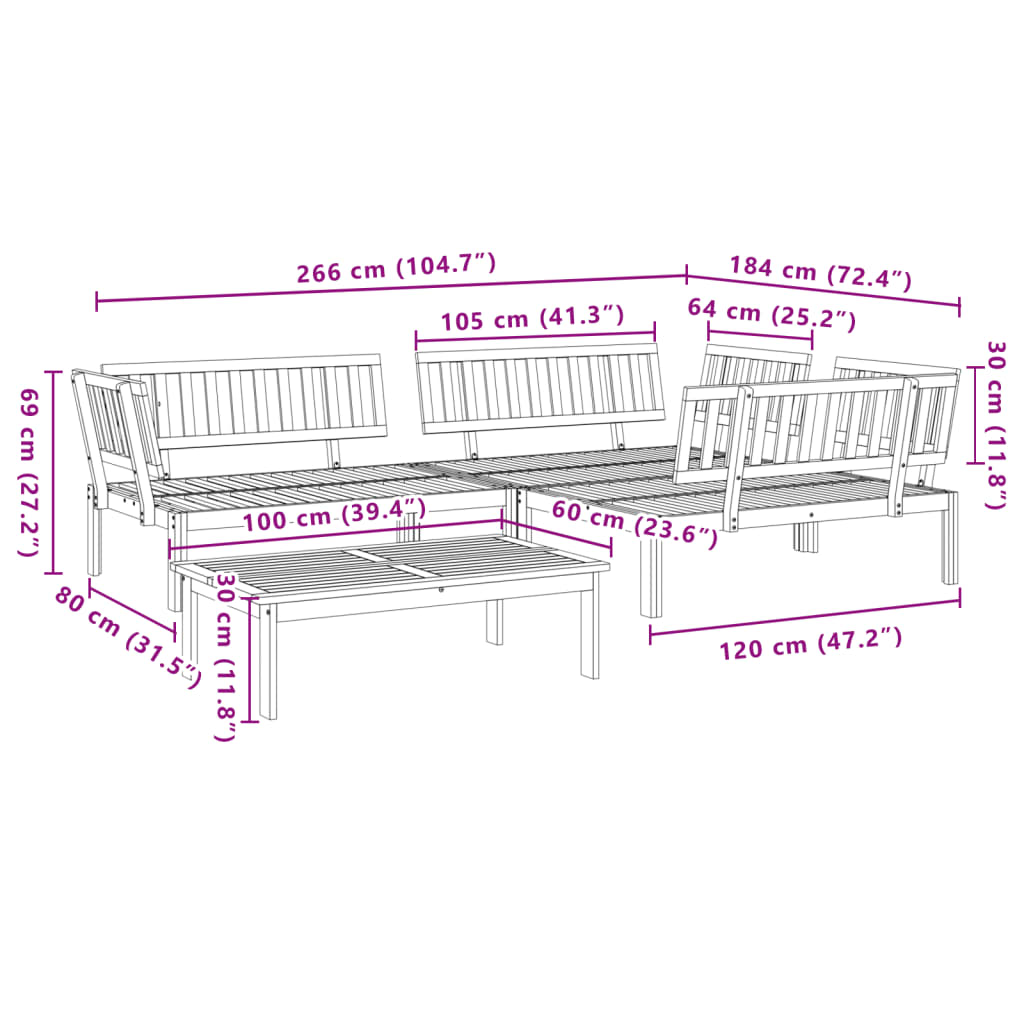 Solid Acacia Wood 4-Piece Garden Pallet Sofa Set Outdoor Furniture