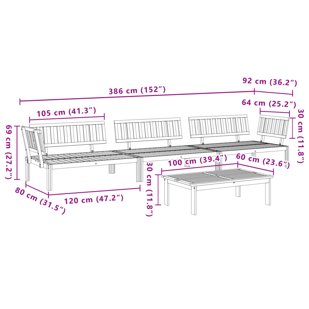 Solid Acacia Wood 4-Piece Garden Pallet Sofa Set - Natural Finish