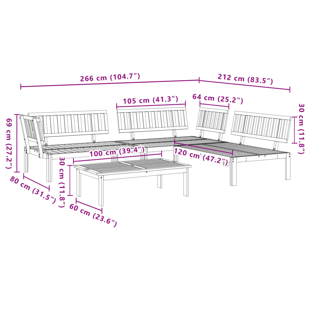 Solid Acacia Wood Garden Pallet Sofa Set - 4 Piece Outdoor Furniture