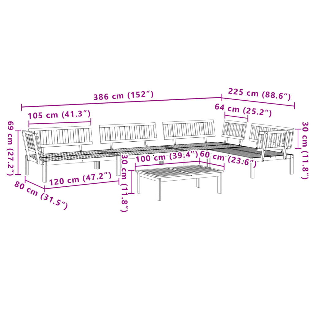 5-Piece Acacia Wood Garden Sofa Set - Solid Wood Pallet Design