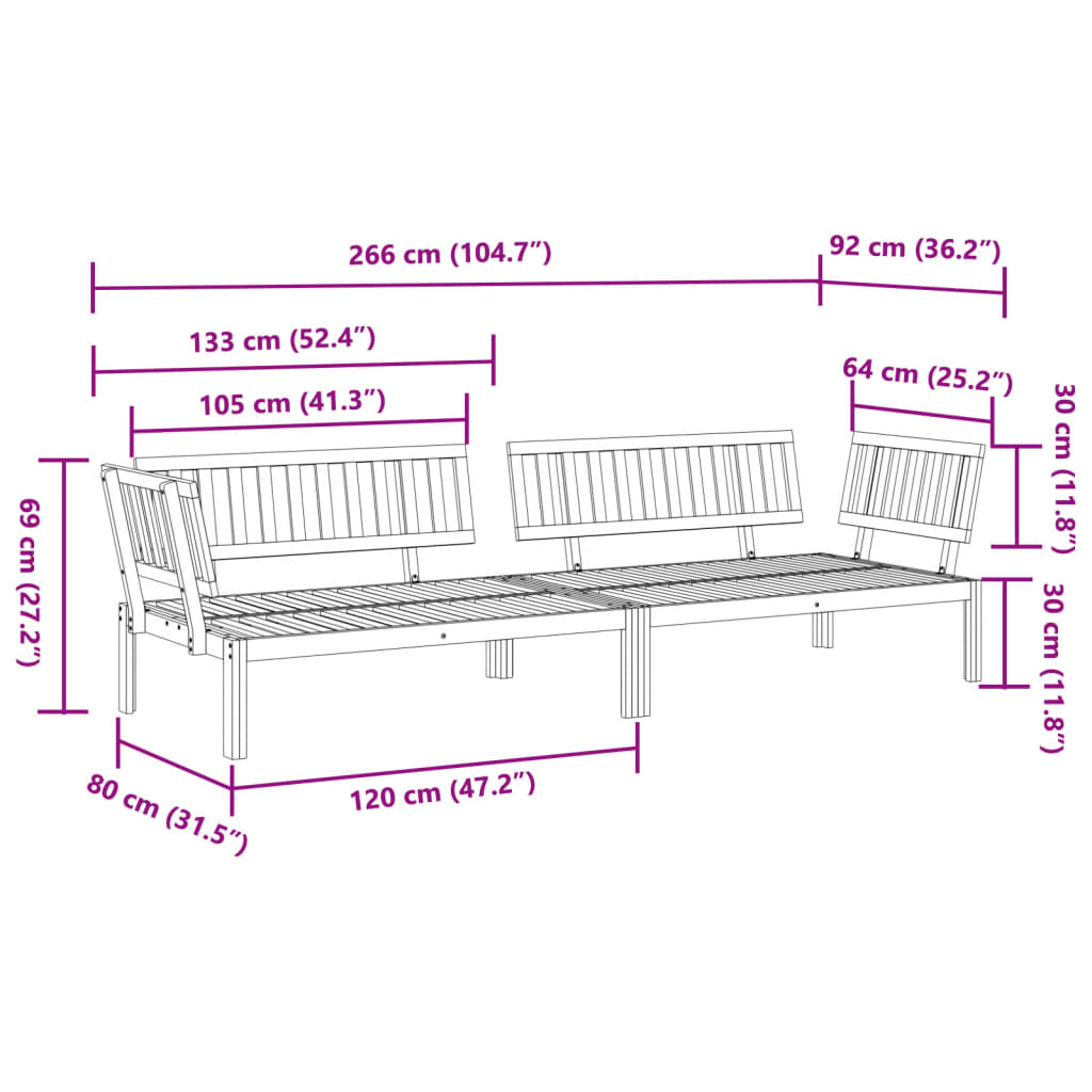 Solid Acacia Wood Garden Corner Sofas - Set of 2 Outdoor Furniture
