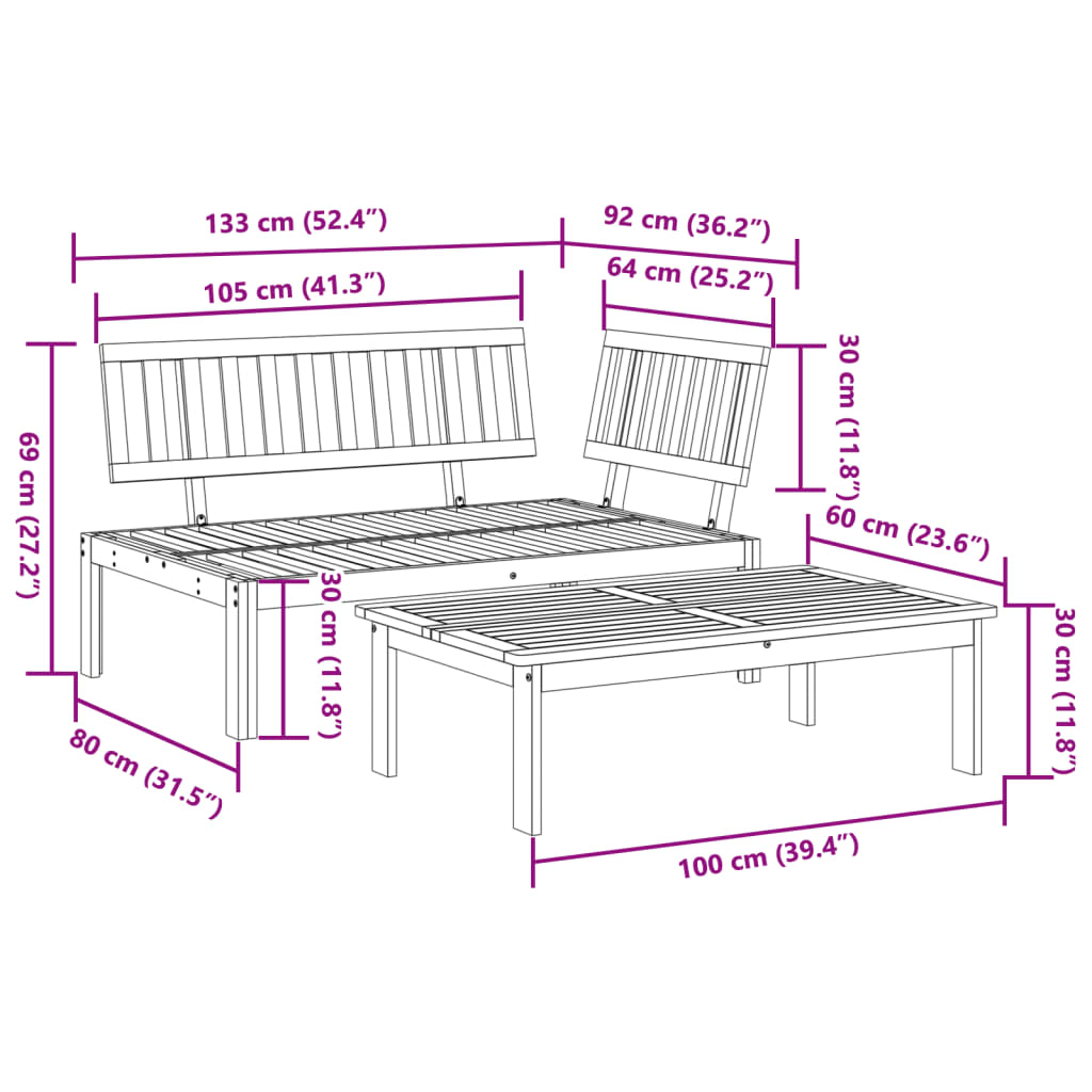 Solid Acacia Wood Garden Pallet Sofa Set - 2 Piece Outdoor Seating