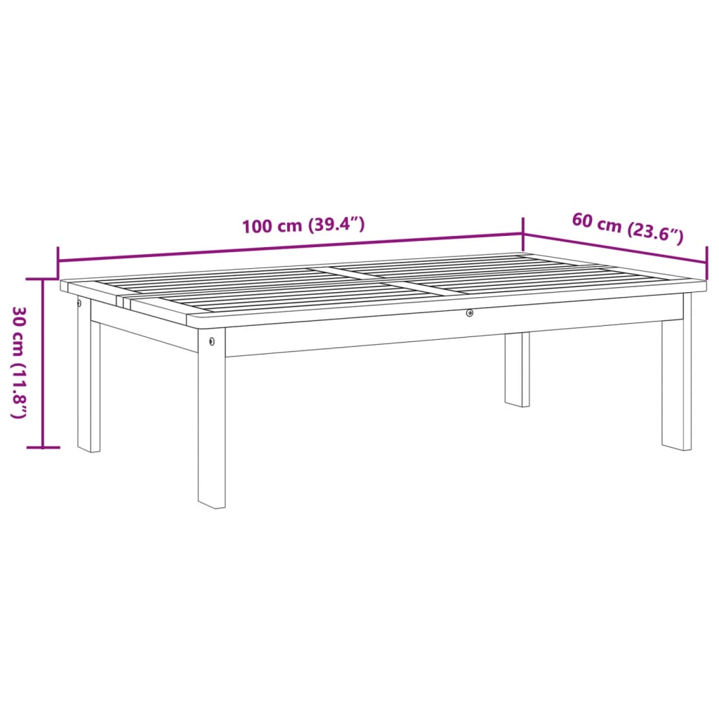 Solid Acacia Garden Table - 100x60x30 cm Natural Wood Finish