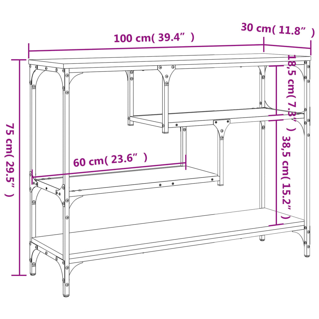 Sleek Black Console Table - 100x30x75 cm Engineered Wood