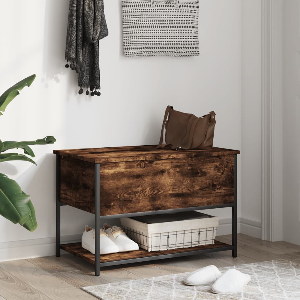 Smoked Oak Storage Bench - 70x42.5x47 cm Engineered Wood