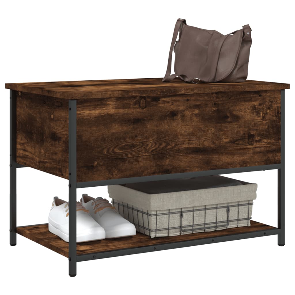 Smoked Oak Storage Bench - 70x42.5x47 cm Engineered Wood