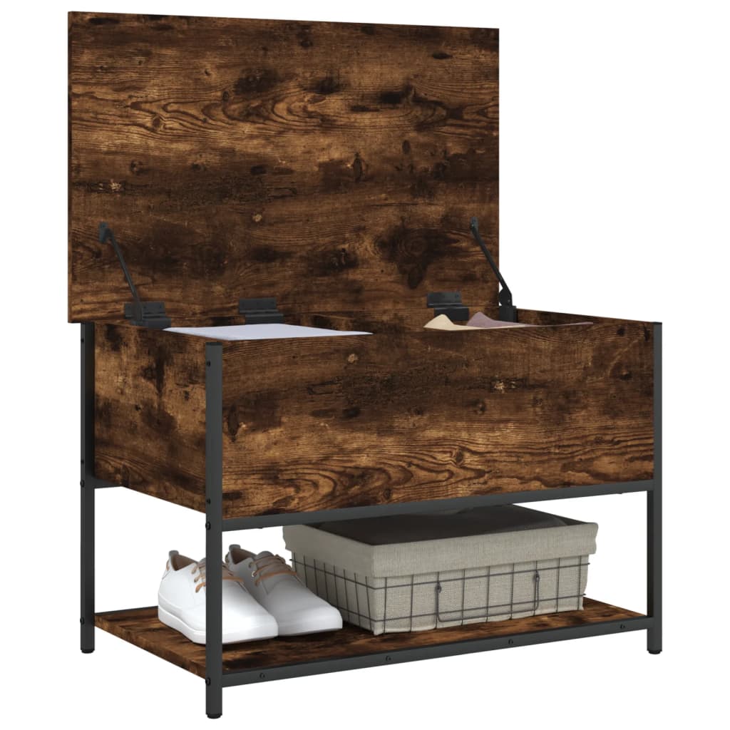 Smoked Oak Storage Bench - 70x42.5x47 cm Engineered Wood
